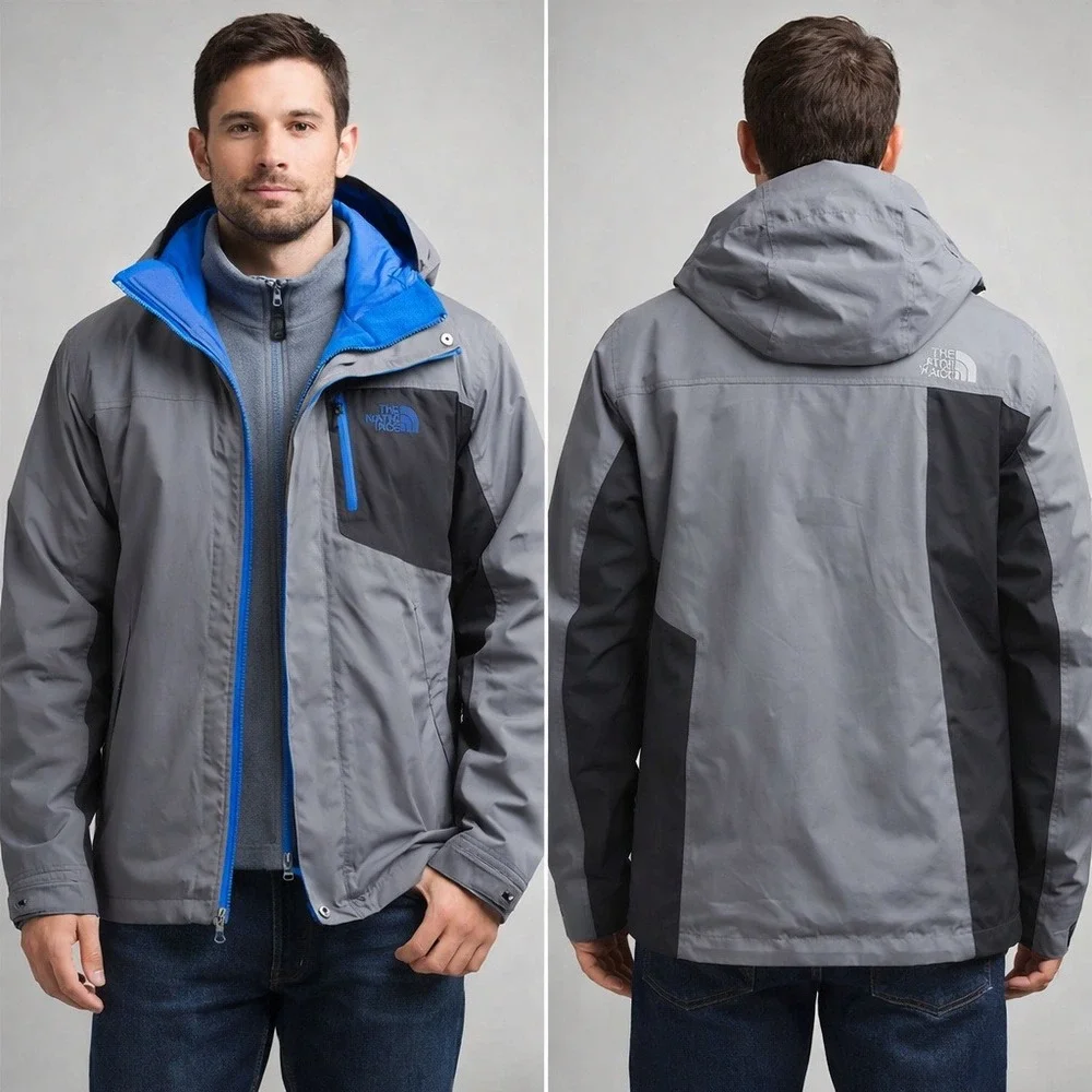 The North Face HyVent Atlas Triclimate Jacket Gray Blue LG 3-in-1‎ Large